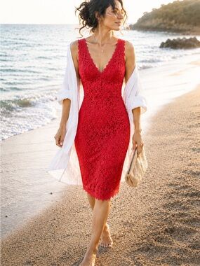 Shoshanna “Rose” Lace Sheath Dress | Double V-Neck | Sz 12 | Excellent Condition